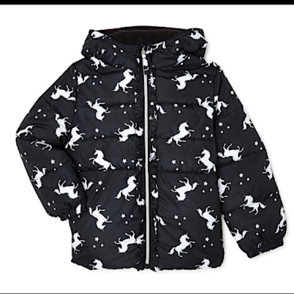 Pink Platinum Girls Unicorn Hooded Puffer Coat…Sz: Black/White…Sz: 6X - Picture 1 of 3